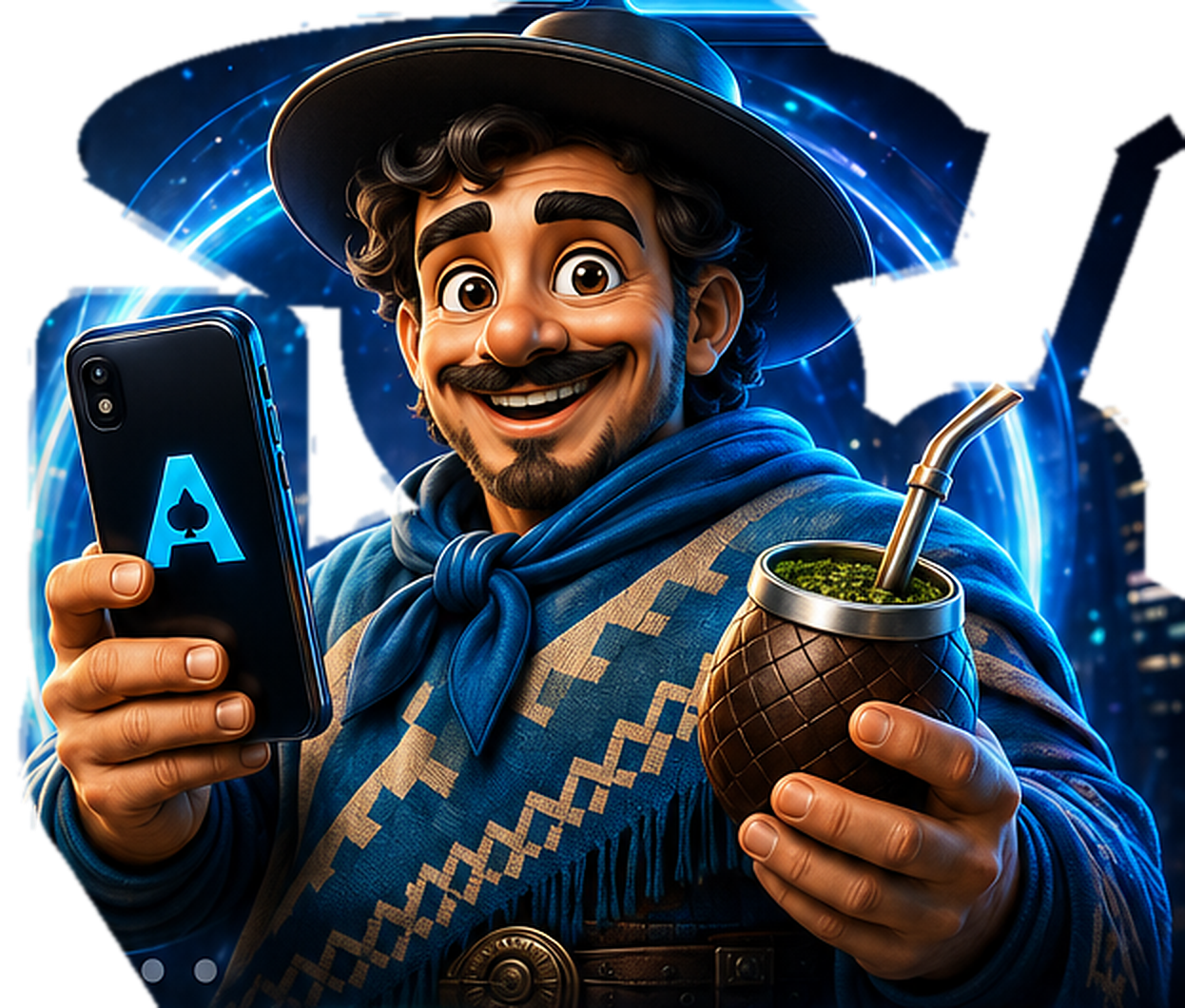 Gaucho Apostar con celular y mate